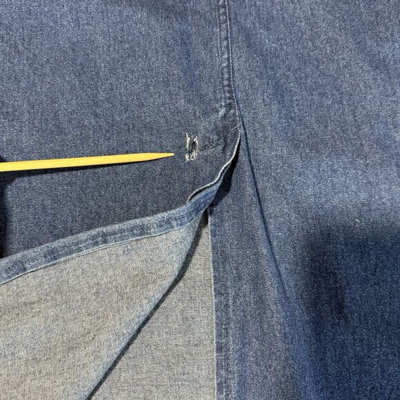 Vintage 90s Denim Overall Jumper Dress Size 12 Adj Straps Pockets Back Split Hem - Picture 7 of 10